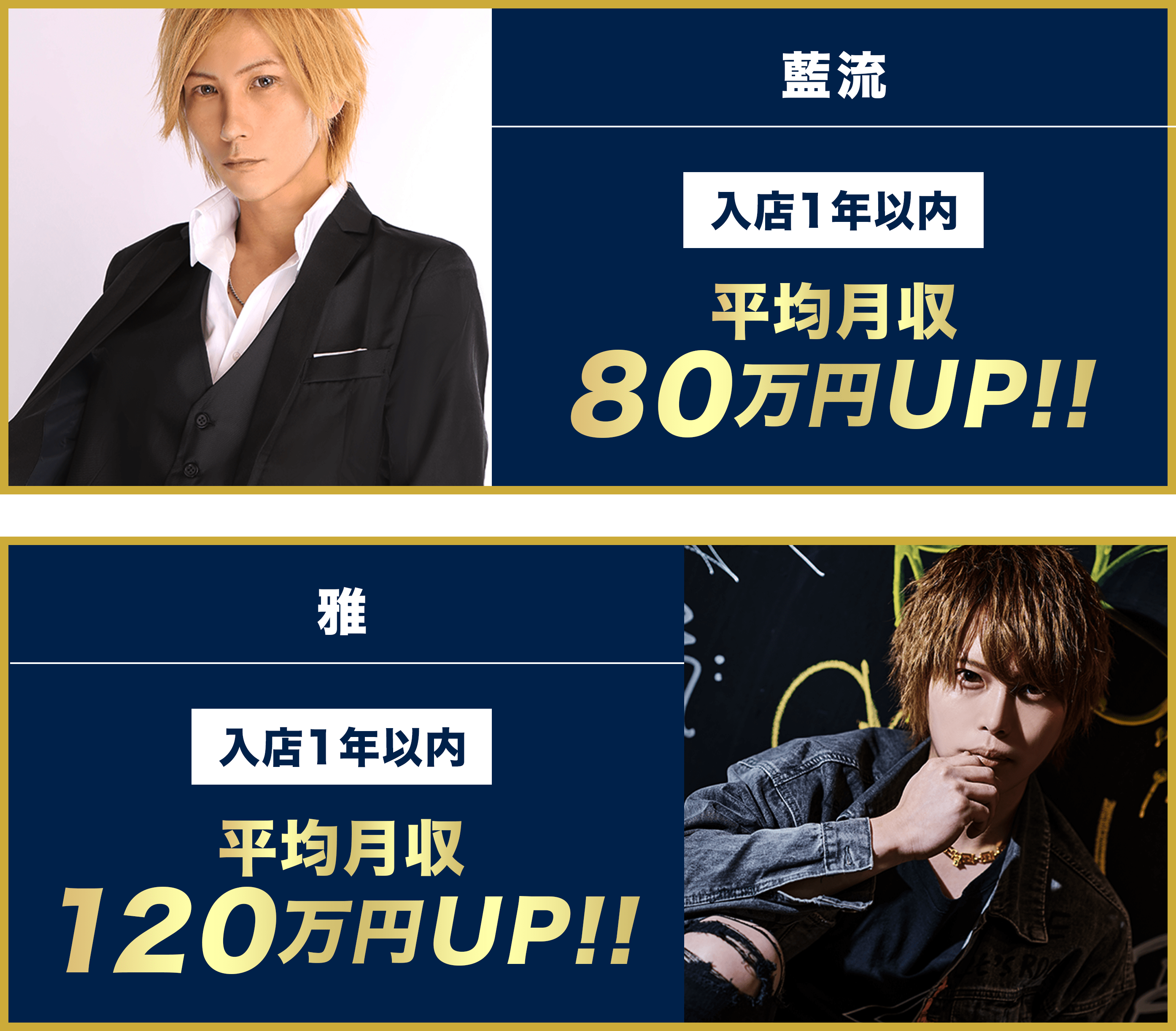 藍流さんは入店して…平均月収80万円UP！雅さんは入店して…平均月収120万円UP！